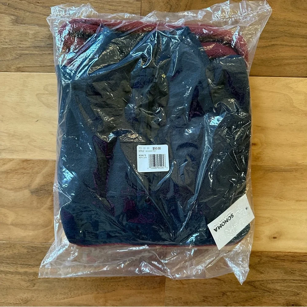 Brand New Men's Arctic Fleece Quarter Zip Pullover, Blue Burgundy Size Small NWT - Picture 2 of 3
